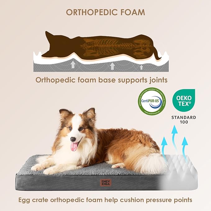 EHEYCIGA Orthopedic Dog Bed Large with Removable Washable Cover, 47IN Grey | Egg Crate Foam Support, Durable Oxford fabric, Non-Slip Bottom, Machine Washable, Soft Waterproof Plush Pet Bed Mat For Crate - Image 2