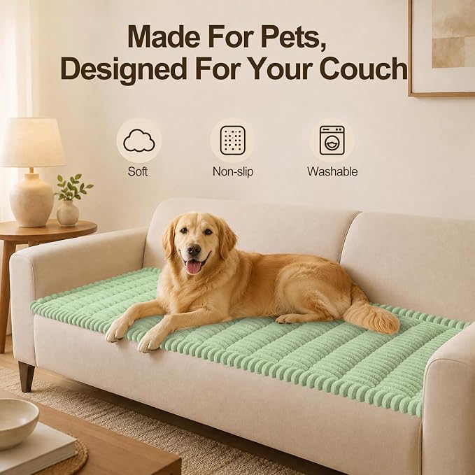 decorUhome Couch Cover for Dogs, Non Slip Fuzzy Thick Pet Sofa Protector | Pet Friendly, Soft Plush Fabric, Couch Covers for Sofa, Machine Washable, Fits 2-Cushion Sofa/Loveseat, Green, 27.6" x 59" - Image 11