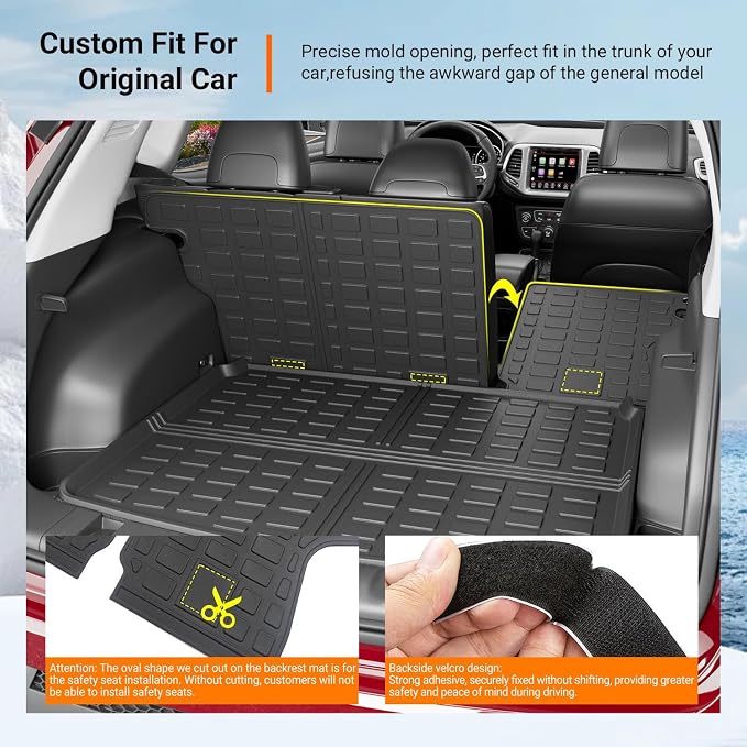 powoq Cargo Mat Compatible with 2017-2025 Jeep Compass Trunk Mat Rear Back Seat Protector Cargo Liner TPE Replacement for 2017-2024 2025 Jeep Compass Accessories (Trunk Mat+Backrest Mats) - Image 2