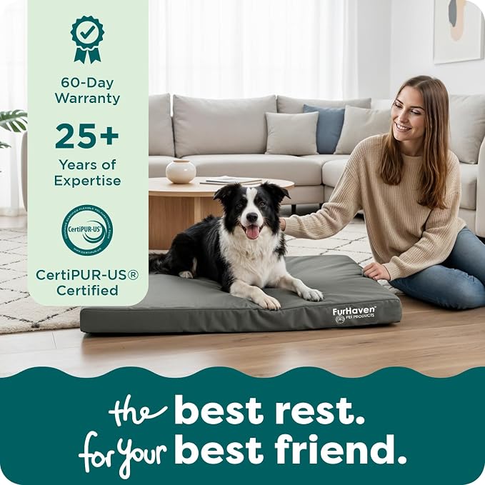 Furhaven Water-Resistant Orthopedic Dog Bed for Large/Medium Dogs w/ Removable Washable Cover, For Dogs Up to 55 lbs - Indoor/Outdoor Logo Print Oxford Polycanvas Mattress - Forest, Large - Image 9