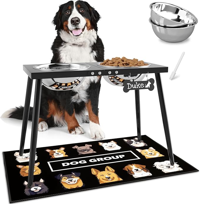 ADENGL Metal Elevated Dog Bowls, 17in Tall Raised Dog Bowl Stand, Dogs Raised Stand with 3000ml Stainless Steel Bowls and Sprill Proof Mat for Extra Large Breeds by ADENGL