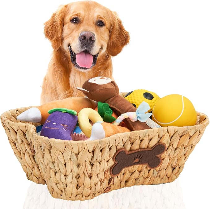Wicker Basket for Pet Toys, 2 Pack Stylish and Natural Dog and Cat Toy Basket, Dog Storage Organizer with Bone Shape - Image 2