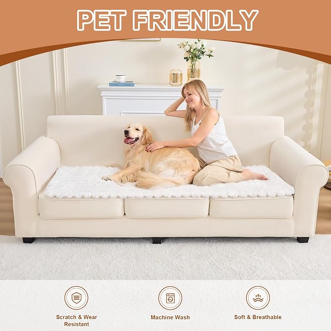 Waterproof Dog Couch Cover, Non Slip Pet Sofa Protector, Thick Fuzzy Couch Cover for Dogs, Machine Washable Furniture Protector, Scratch Resistant Pet Couch Mat(White, 28" x 59"/70 x 150cm) - Image 8