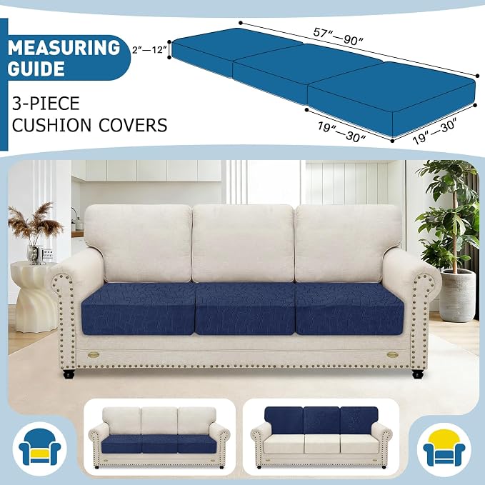 MAXIJIN Waterproof Couch Cushion Covers Individual Sofa Seat Cushion Cover Stretch Sectional Sofa Slipcovers with Elastic Bottom for Dogs Pets (3 Pieces for Seat or Backrest, Navy Blue) - Image 2