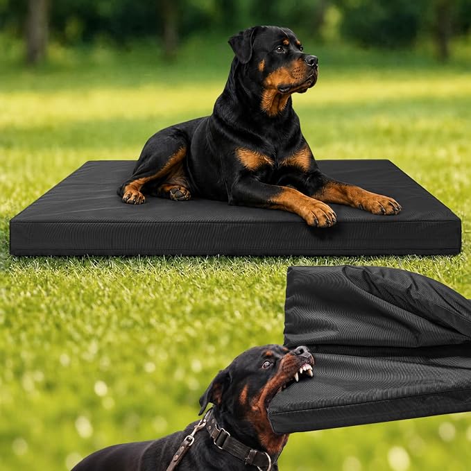 2520D Heavy Duty Indestructible Dog Bed, Chew Resistant Dog Bed, 28"x47" | Outdoor Pet Pad For Large Dogs, 4" Orthopedic Egg Crate Foam, Waterproof Inner Liner, Removable Washable Cover, X-Large by Couzssyhi