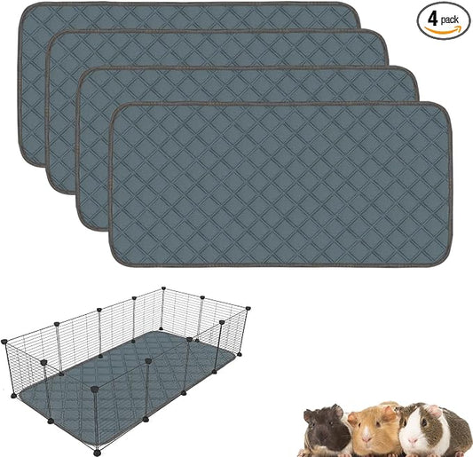4 Pack Guinea Pig Cage Liners Washable Guinea Pig Bedding Super Absorbent | Waterproof | Non Slip| Reusable Guinea Pig Pee Pads for Small Animals Cages Rabbit Hamster Rat - 48" x 24" by Mooydee