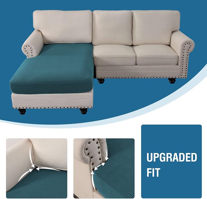 H.VERSAILTEX Sectional Couch Covers 1 Piece Chaise Slipcover L Shape Separate Cushion Couch Cover for Both Left/Right Sectional Couch (Seat Only: 1 Chaises, Deep Teal) - Image 6