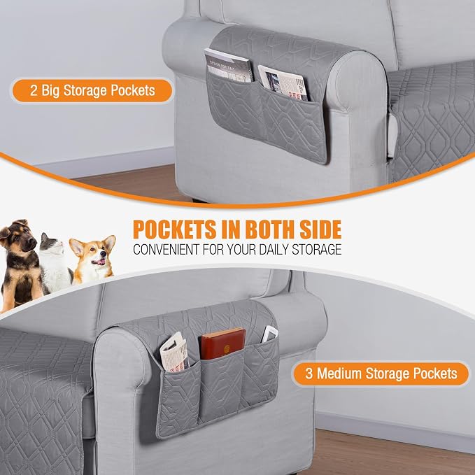 VANSOFY Waterproof Loveseat Couch Cover for Pets, Light Gray, 54" | Non-Slip, Washable, Utility Pockets, Pet Friendly, Furniture Protector Slipcover for 2 Cushion Plus Couch - Image 3