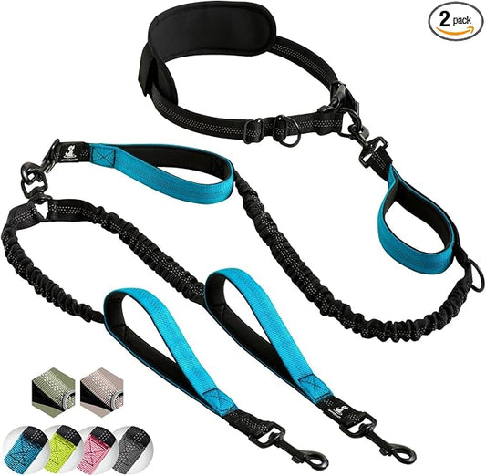 SparklyPets Hands Free Double Dog Leash – Dual Leash for Medium and Large Breeds – Lead for 2 Dogs with Padded Handles, Reflective Stitches, No Pull, Tangle Free by SparklyPets
