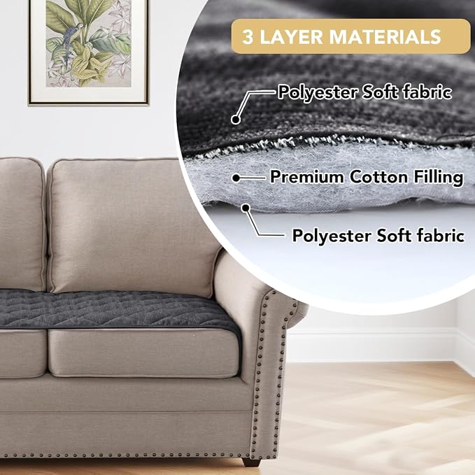 H.VERSAILTEX Couch Cover Chenille Pet Fuzzy Sofa Covers for 3 Cushion Couch Anti Slip Washable Sofa Slipcovers with Strap Soft Couch Protector Cover for Dogs Cats Kids(27.6" x 82", Grey) - Image 5