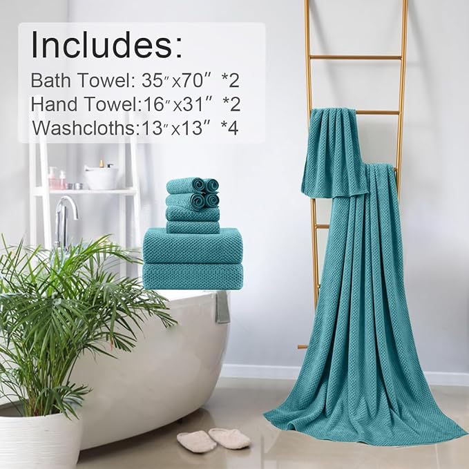 8-Piece Aqua Bath Towels Set,2 Oversized Large Bath Towels Sheet,2 Hand Towels and 4 Washcloths - 600 GSM Soft Luxury Towel Set,Highly Absorbent Quick Dry Towel Collection for Bathroom,Hotel and Spa - Image 6
