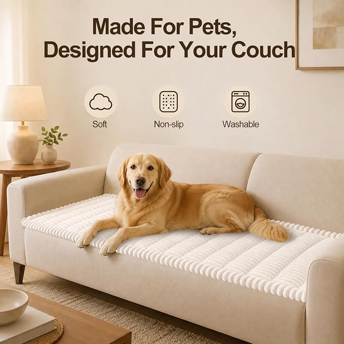 decorUhome Couch Cover for Dogs, Non Slip Fuzzy Thick Pet Sofa Protector | Pet Friendly, Soft Plush Fabric, Couch Covers for Sofa, Machine Washable, Fits 2-Cushion Sofa/Loveseat, White, 27.6" x 59" - Image 12
