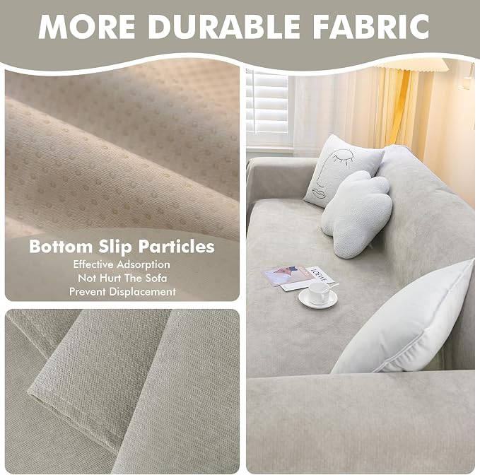 MINGPINHUIUS Sofa Cover Sectional Couch Covers: Modern Chenille Ultra Soft Couch Slipcover Blend Anti-Slip Breathable Couch Protector 100% Waterproof for Sectional Sofa (Khaki,71 × 134in) - Image 3