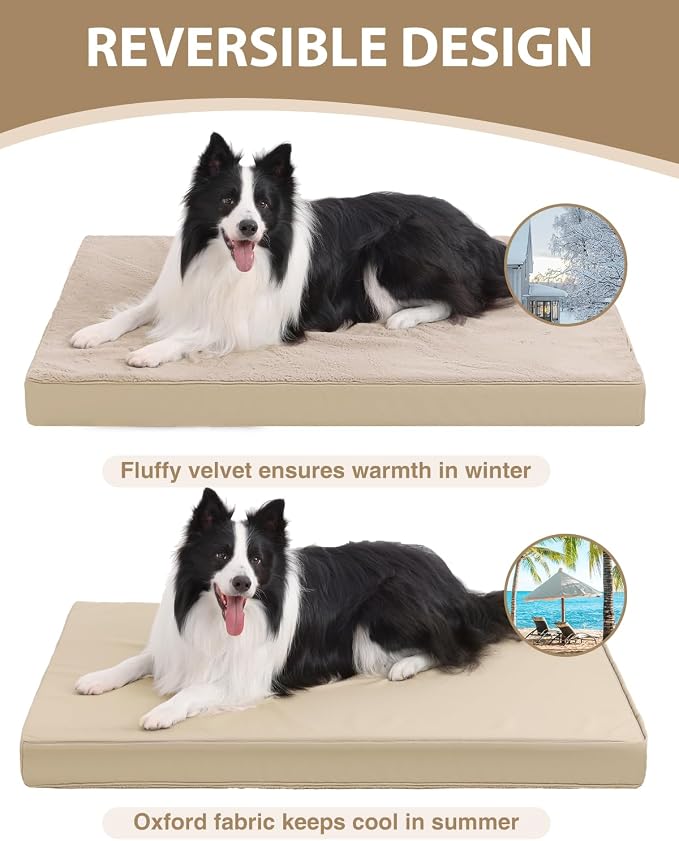 KSIIA Orthopedic Dog Bed for Large Dogs with Waterproof Lining, Khaki,41x27 | Deluxe Soft Plush Dog Crate Bed, Washable Pet Mat with Removable Cover & Egg Crate Foam for Large Dogs Sleeping & Relaxing - Image 4