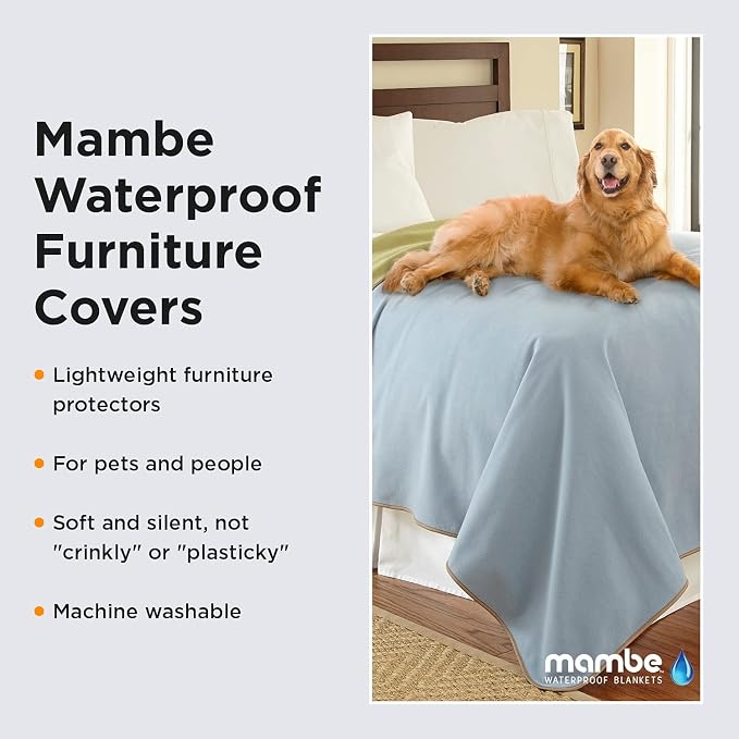 Mambe 100% Waterproof Furniture Cover for Dogs & Cats, Incontinence Protector for Bed Sofa Couch Recliner, Soft Washable Microfleece Blanket, 90x90, Chocolate-Cappuccino - Image 2
