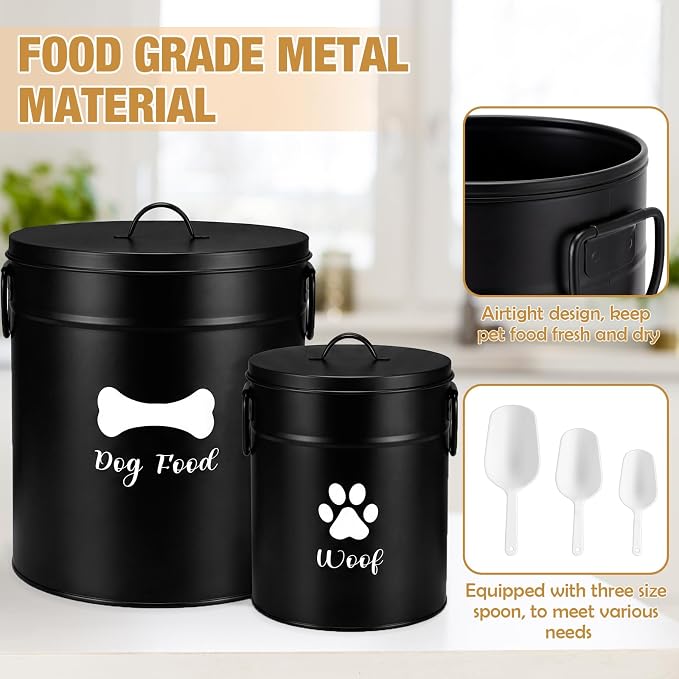 DoubleFill Extra Large 23+10 lb Metal Dog Food Storage Containers Set of 2 Black Airtight Dog Treat Snack Jars with Lids and Spoon Farm House Style Big Pet Cookie Jar for Kitchen Counter Gift - Image 3