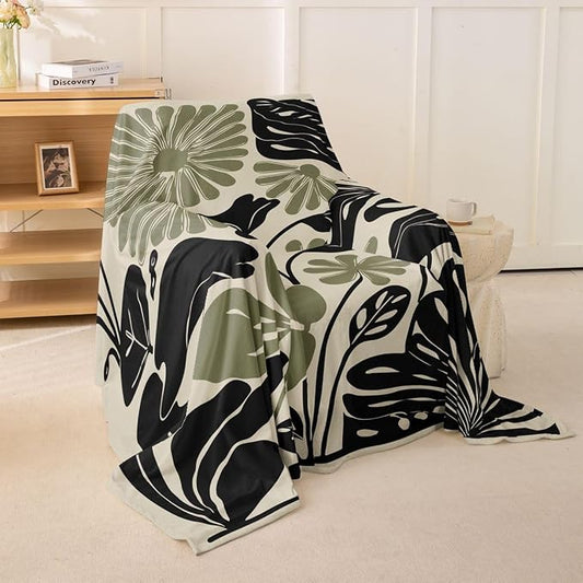 Erosebridal Black Sage Green Flower Couch Cover Abstract Floral Sofa Cover 71" X 91" Vintage Aesthetic Minimalist Sofa Protector for Pet Cats Kids Groovy 70S Modern Washable Couch Protector, Non Slip by Erosebridal