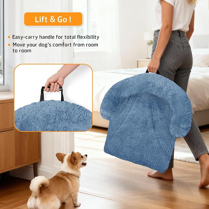 GGIB Calming Dog Bed Fluffy Plush Dog Mat for Furniture Protector with Removable Washable Cover for Large Medium Small Dogs and Cats (Extra Large (53x39.3x6), Navy) - Image 3