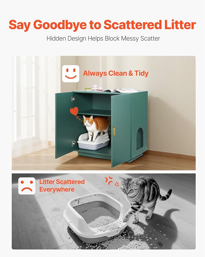 VEVOR Cat Litter Box Enclosure, 31.5 in Hidden Litter Box Cabinet, Wooden Indoor Cat Washroom with Ventilated Holes, Double-Door Kitty Pet House Furniture, End Side Table Fit Most Litterboxes - Image 4