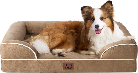 EHEYCIGA Orthopedic Dog Beds Large Sized Dog, Waterproof Washable Pet Bed | Non-Slip Bottom and Egg-Crate Memory Foam XL Dog Couch Bed with Washable Removable Cover, Camel, 41Inch by EHEYCIGA