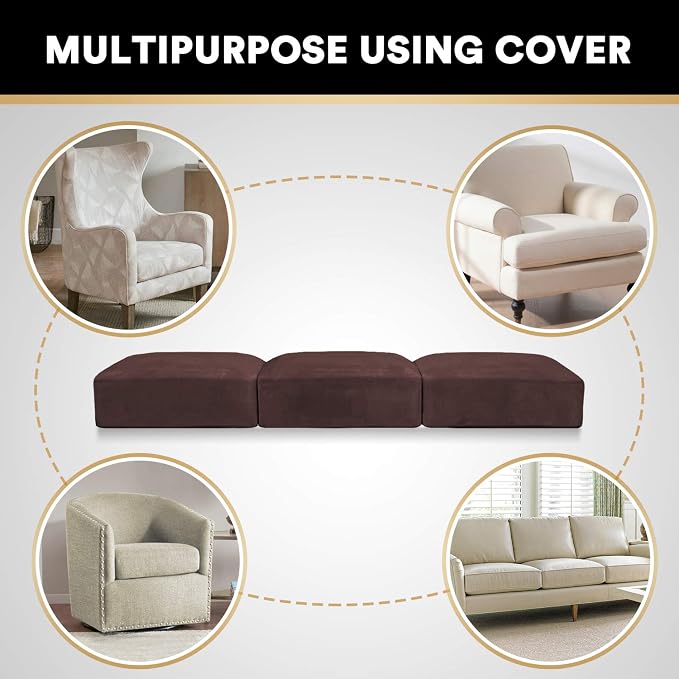 PrinceDeco Velvet Sofa Cushion Covers, Stretch Couch Cushion Covers for Individual Seat Couch Slipcover Sets Furniture Protector for Loveseat Sofa Cushion(Each Width Up to 29.5", Brown) - Image 6