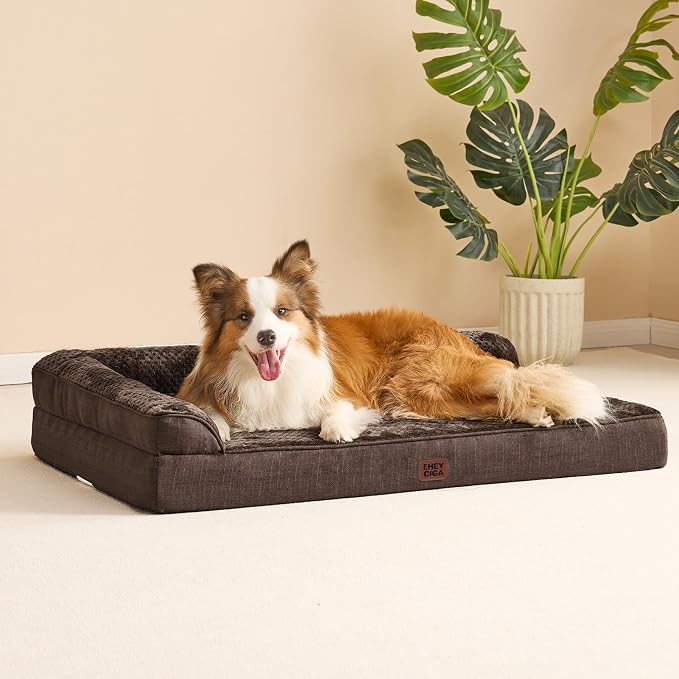 EHEYCIGA XXL Dog Bed Memory Foam, Orthopedic Giant Dog Bed Jumbo with Washable Removable Cover, Waterproof Pet Sofa Couch with Nonskid Bottom, 48x35x7.5, Brown - Image 8