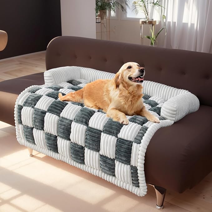 TOPCHANCES Dog Couch Cover,Thickened Quilted Plaid Funny Fuzzy Pet Couch Covers for Sofa,Washable Non Slip Pet Mat Sofa Dog Cover Protector for Large Dogs(Gray,30x30inch) by TOPCHANCES