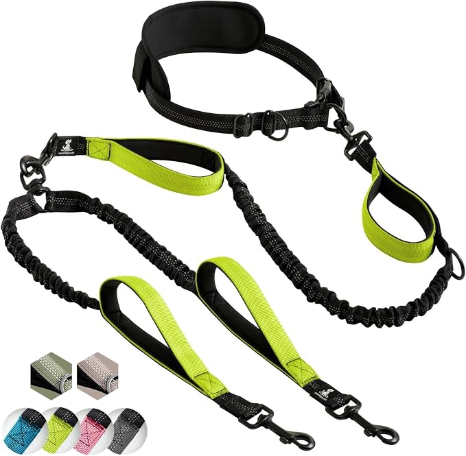 SparklyPets Hands Free Double Dog Leash – Dual Leash for Medium and Large Breeds – Lead for 2 Dogs with Padded Handles, Reflective Stitches, No Pull, Tangle Free by SparklyPets