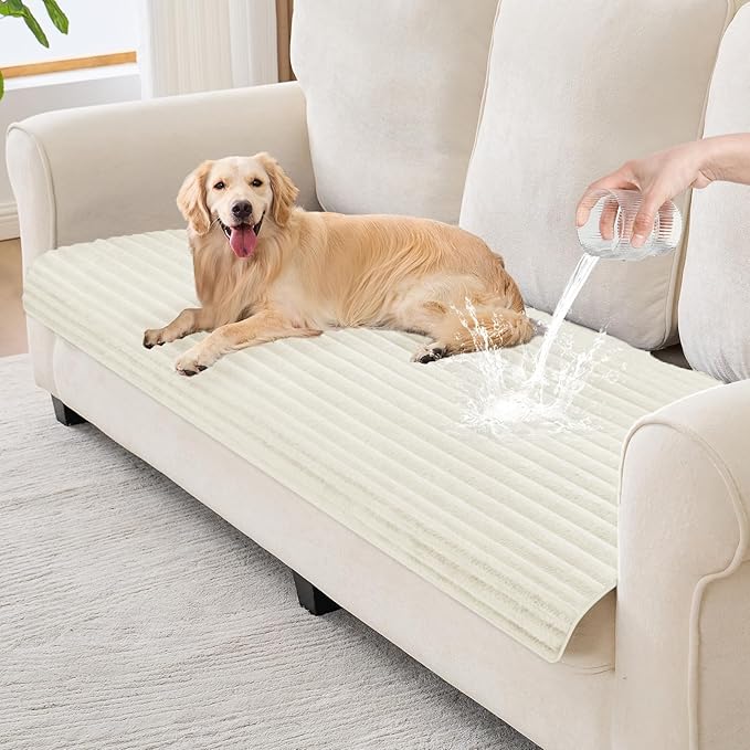 100% Waterproof Couch Covers for Dogs, 35"×82" Washable Couch Cover, Non Slip Sectional Couch Covers for 3 Cushion Sofa Cover Pet Friendly, Cat and Dog Couch Bed Cover- Off-White by Unknown
