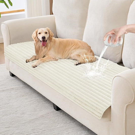 100% Waterproof Couch Covers for Dogs, 35"×82" Washable Couch Cover, Non Slip Sectional Couch Covers for 3 Cushion Sofa Cover Pet Friendly, Cat and Dog Couch Bed Cover- Off-White by Unknown