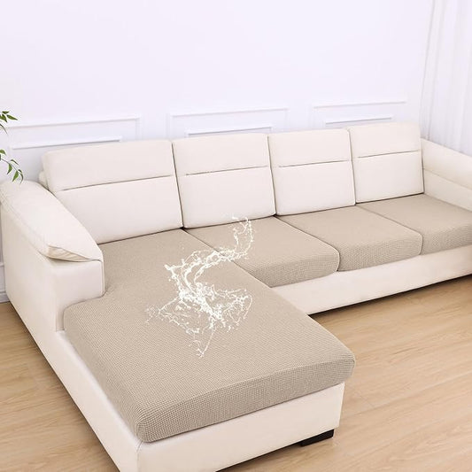 hyha Waterproof Couch Cushion Covers for Pets, Non Slip Sofa Seat Cover | Stretch Jacquard Fabric, Elastic Bottom, Non Slip Fit, Waterproof Protection, Pet Hair Protection (1 Chaise+3 Seater) by hyha