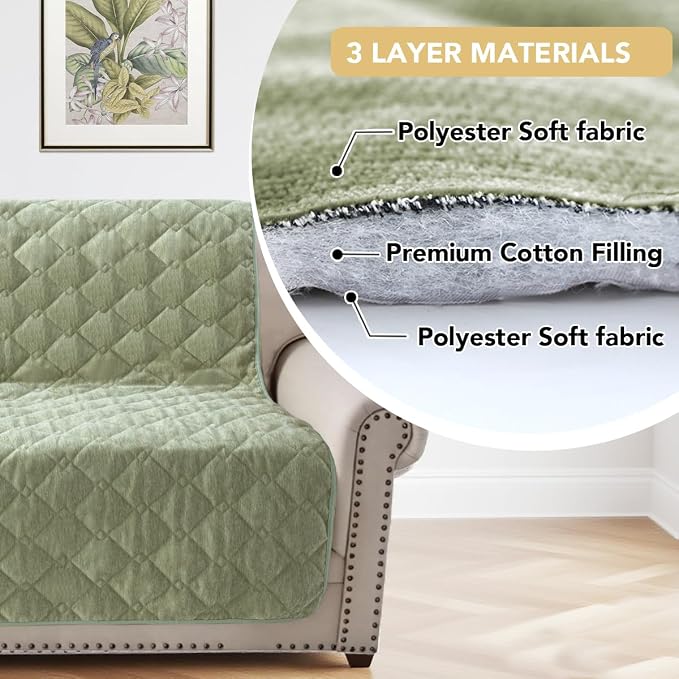 H.VERSAILTEX Couch Cover Chenille Pet Fuzzy Sofa Covers for 3 Cushion Couch and Bed Anti Slip Washable Sofa Slipcovers Soft Couch Protector Cover for Dogs Cats Kids(68" x 82", Tender Green) - Image 4