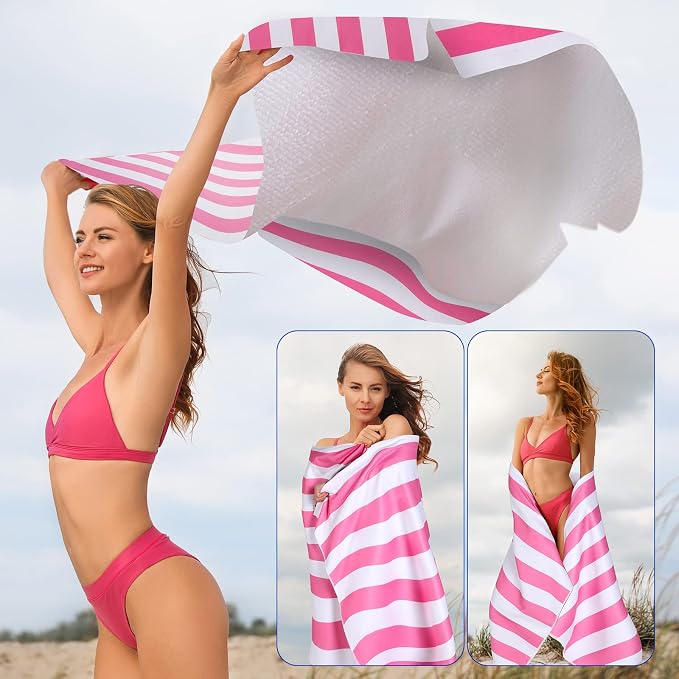 EBOOT 10 Pack Oversized Beach Towel Set Extra Large Pool Towels Microfiber Quick Dry Swim Blanket for Adult Women Men Face Hand Body Bath Travel Pool(Bright Color,36 x 72 Inch,Cabana Stripe) - Image 6