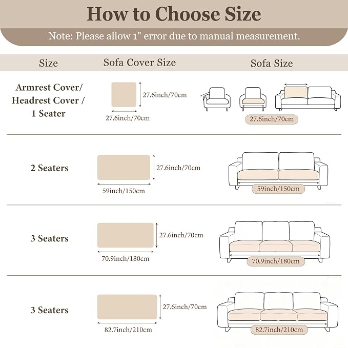 MEETSKY Chair Cover Soft Couch Armrest Covers for Sofa, Thick Sofa Covers Washable Sofa Slipcover for Single Couch, Oatmeal, 27.6" x 27.6" - Image 2