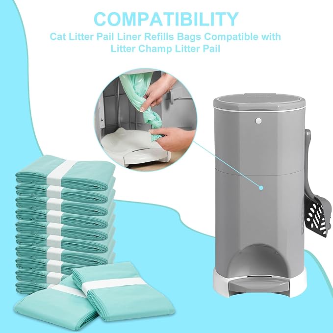 Cat Litter Pail Liner Refills Bags Compatible with Litter Champ Litter Pail, Green, Lightly Scented, 12 Pack - Image 3