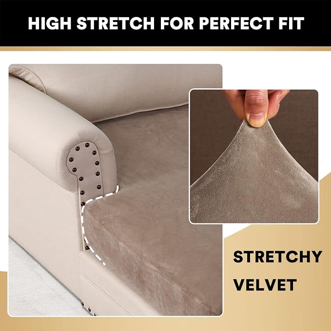 PrinceDeco Sectional Couch Covers Velvet Couch Cover for Dogs Washable L Shaped Couch Cover 1 Piece Individual Sectional Couch Covers with Elastic Bottom(Chaise Lounge,Taupe) - Image 5
