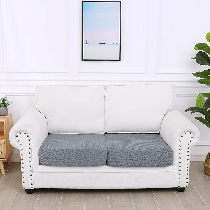 Smiry Waterproof Couch Cushion Covers, Non Slip Seat Cushion Covers | Stretch Jacquard Sectional Sofa Slipcover, Washable Elastic Furniture Protector for Pets, Kid, 2 Pieces, Light Grey - Image 5