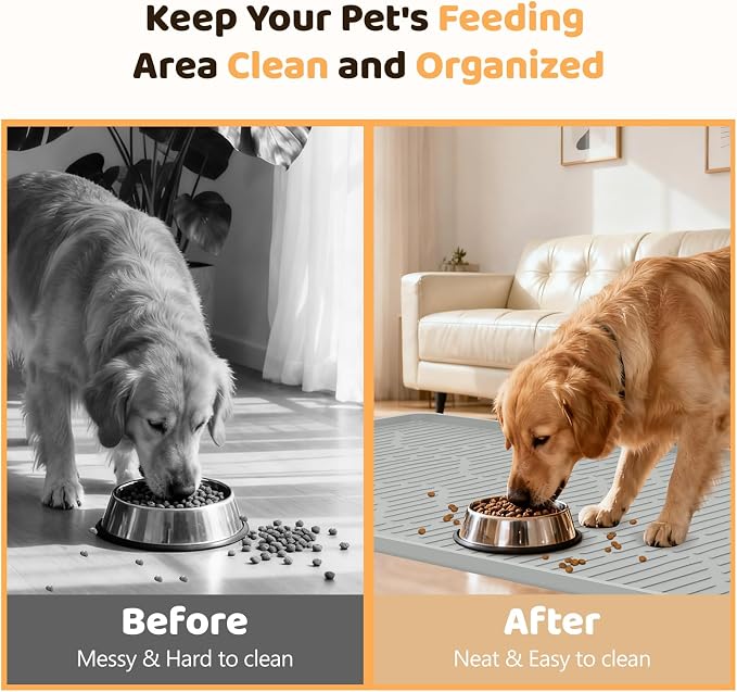 Silicone Cat & Dog Food Mat 50" x 34" Pet Feeding Mat for Food and Water | Extra Large Pet Foof Mat with Raised Edges, BPA-Free, Non-slip, Waterproof Bowl Mat for Small, Medium & Large Pets - Image 3