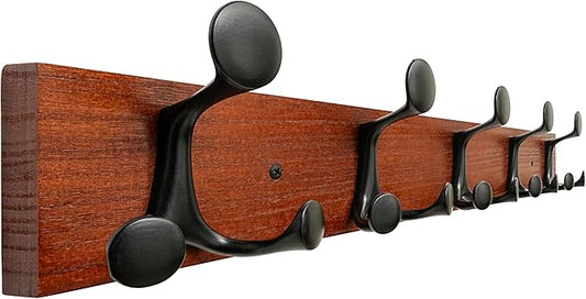 SKOLOO 24-Inch Cherry Wood Coat Rack Wall Mount with 5 Triple Hooks - Ideal for Family Entrances, Classrooms, and Pet Supplies Storage - Perfect Coat Hooks for Wall by SKOLOO