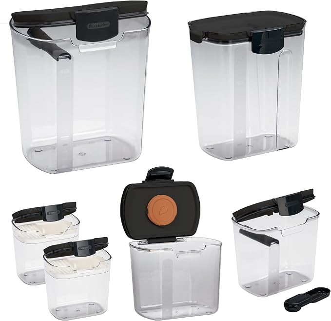 Progressive ProKeeper Baker's Airtight Kitchen Storage Canister Container Set for Flour, Sugar & More, Keeps Ingredients Fresh, with Accessories (Black, 6- Piece) - Image 2