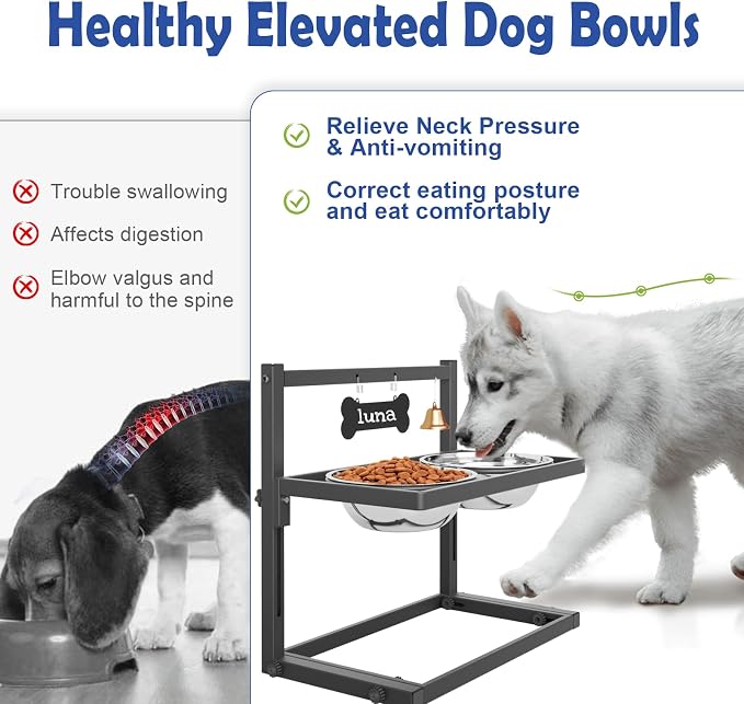 Elevated Dog Bowls for Medium and Small Dogs, 5 Height Adjustable & 2 Stainless Steel Bowls 800ml/27oz, Raised Food Dog Water Stand - Image 2