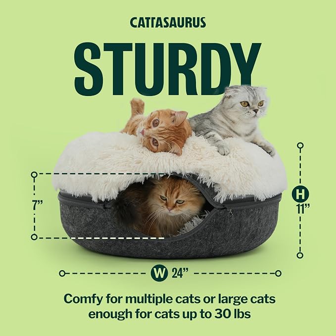 CATTASAURUS Peekaboo Cat Cave for Multiple & Large Cats Up to 30-45 Lbs, Fluffy Cat Beds for Indoor Cats, Scratch Detachable & Washable Tunnel Bed, Comfy Donut Cave (Dark Gray, Large (Calming)) - Image 2