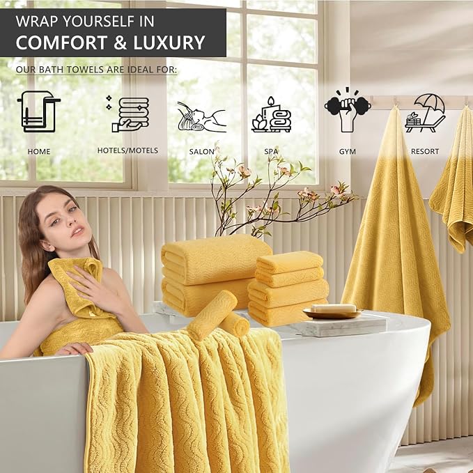 4 Piece Extra Large Bath Towel 35"x70" Oversized Bath Sheet Bath Towel Set for Bathroom Ultra Soft Cozy Highly Absorbent Quick Dry Bathroom Towel for Spa Gym Hotel,Shower Towel for Daily Use,Yellow - Image 6
