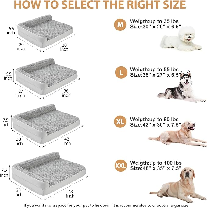 BFPETHOME Orthopedic XL Dog Beds Large Sized Dog, Washable Couch Bed | Washable Removable Cover, Waterproof Lining, Non-Slip Bottom, Large Pet Sofa for Senior Dogs, Cozy Sleeping Bed, Silver Grey - Image 4