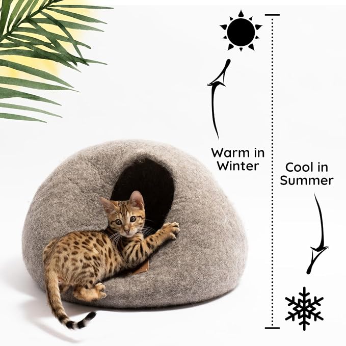Extra Thick Felted Wool Cat Cave Bed Your Pet Will Love - Cozy and Warm Hideaway for Sleeping & Relaxing - Large and Small Pets - 100% Organic, Durable, Long-Lasting Comfort (Earth Brown, Small) - Image 5