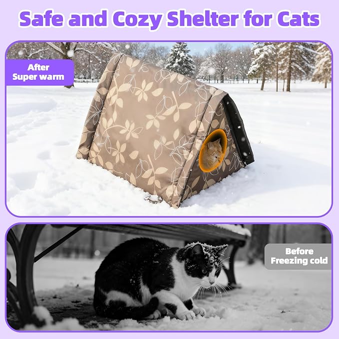 Cat Houses for Outdoor Cats,Self Heating Insulated Outdoor Cat House Weatherproof with Warm Mat for Feral & Stray Cats, Waterproof Cat Shelter Pet Tent Bed Cave for Hiding Outsides (Green) - Image 4