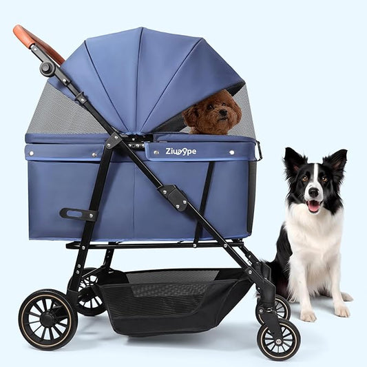 Dog Stroller for Large & Medium Dogs (20–132 lbs), Pet Stroller for 2 Small Dogs, Cat Strollers for 2 Cats, Extra Large Heavy Duty, Foldable & Fully Ventilated Design, Blue