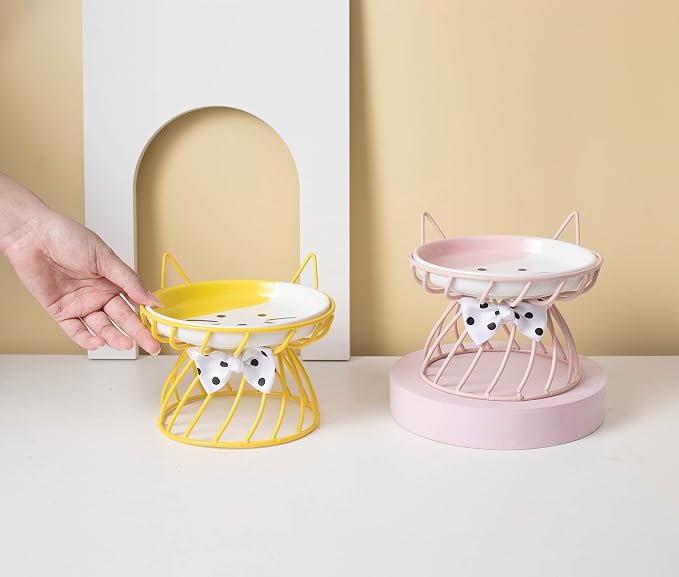 Elevated Ceramic Cat Bowl, Detachable Design, Yellow | Detachable Bowl Elevated Design Whisker Friendly Non-Slip Pads Premium Ceramic - Image 7