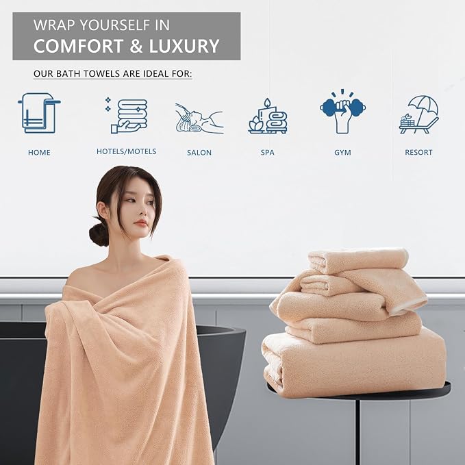 Extra Large Bath Sheet 4 Piece (35"x70")-Ultra Soft Oversized Bath Towel,Bath Sheet Set for Bathroom Hotel,Highly Absorbent Quick Dry Shower Towel Set for Adults,Bathroom Towel - Image 4