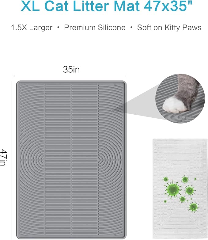 Silicone Cat Litter Mat XL, 47'' x 35'', Extra Large Waterproof Trapping Mat for Litter Box, Easy Clean & Non-Slip - Image 2